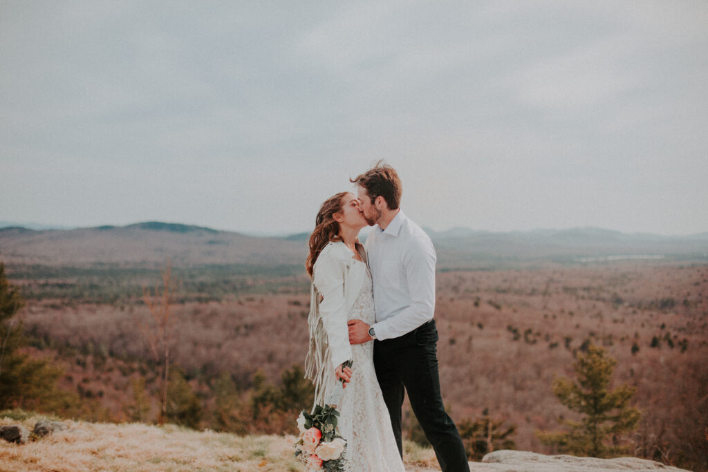 Bride and Groom on the Summit of the Adirondacks Mountains in new York State