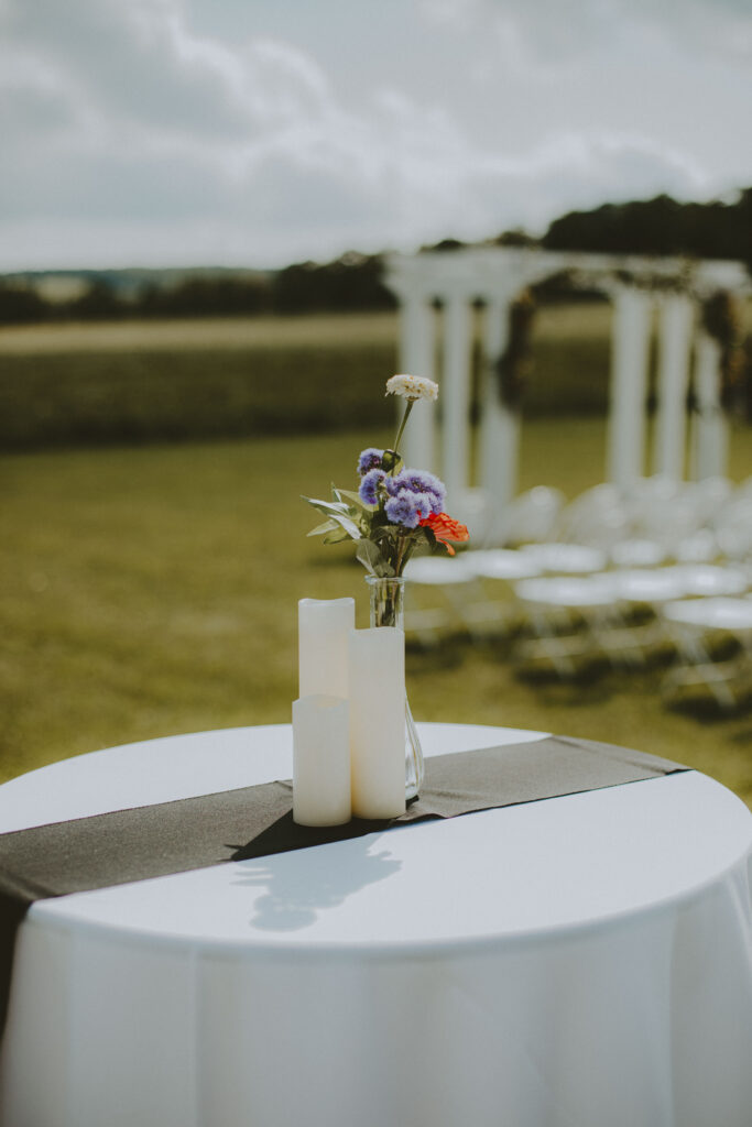 Wildflowers on a wedding cocktail table